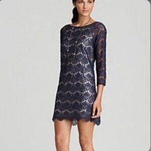 Tibi eyelash lace overlay navy mini cocktail evening dress size 6